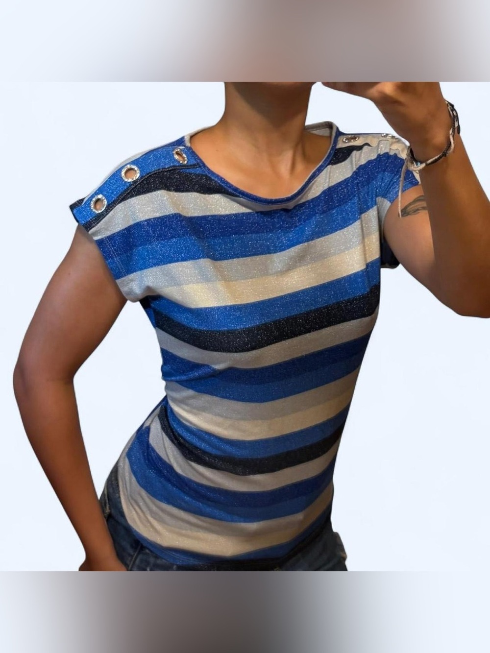 Y2K Blue Stripe Grommet Top by Vintage Rose!